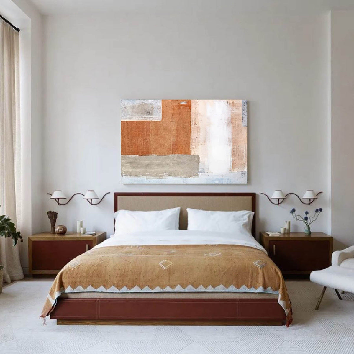 Terracotta Neutral Block Abstract Impasto Canvas Wall