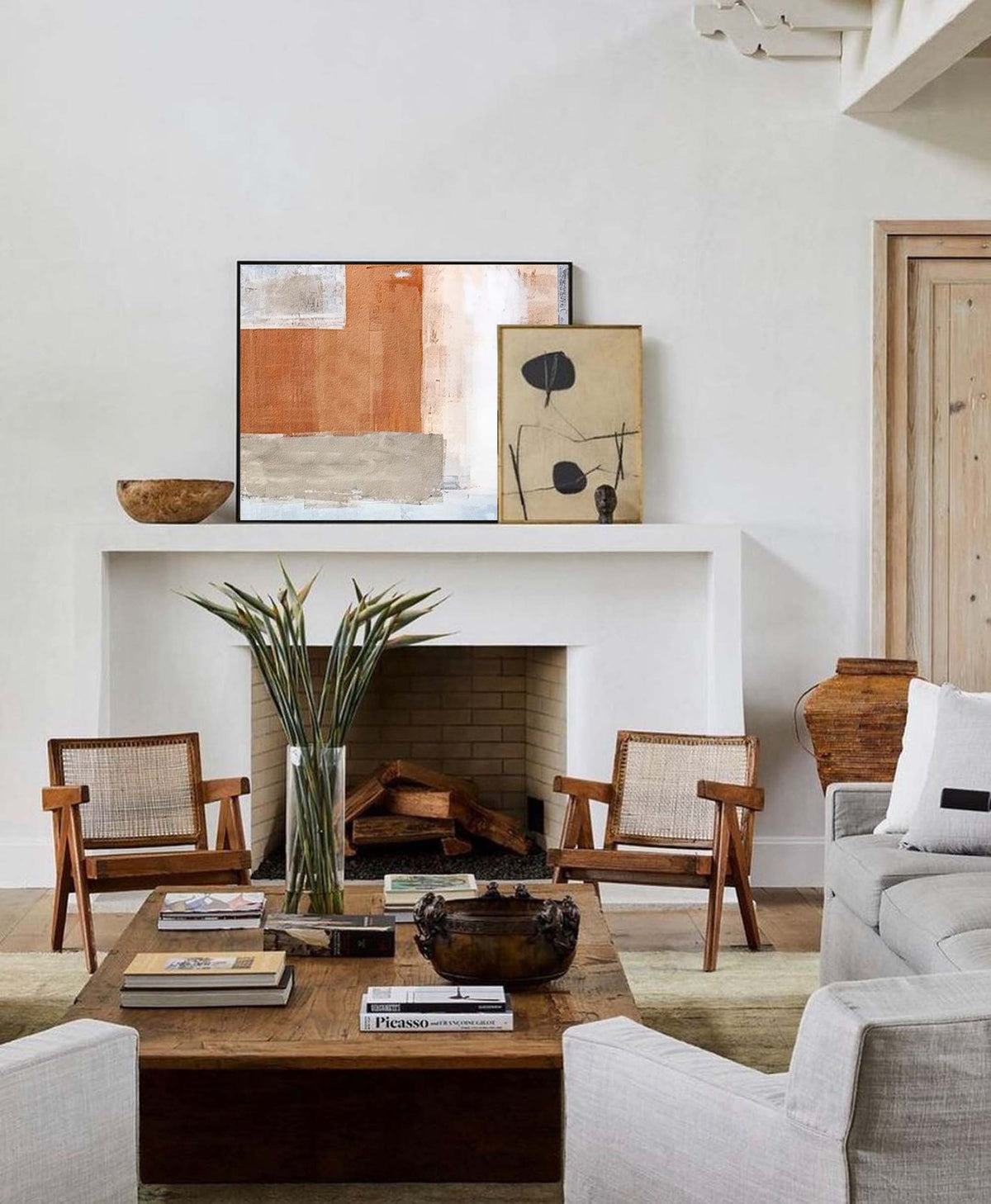 Terracotta Neutral Block Abstract Impasto Canvas Wall