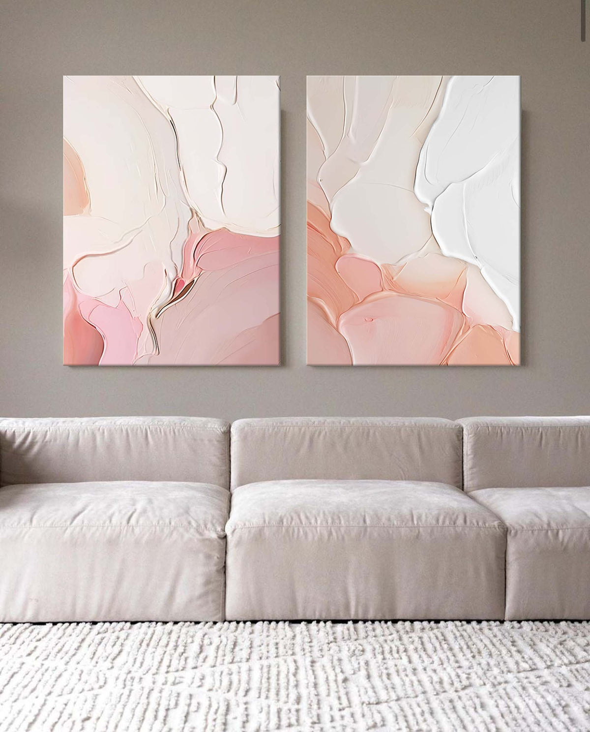 Textured 3D Diptych Wall Art Soft Pink White