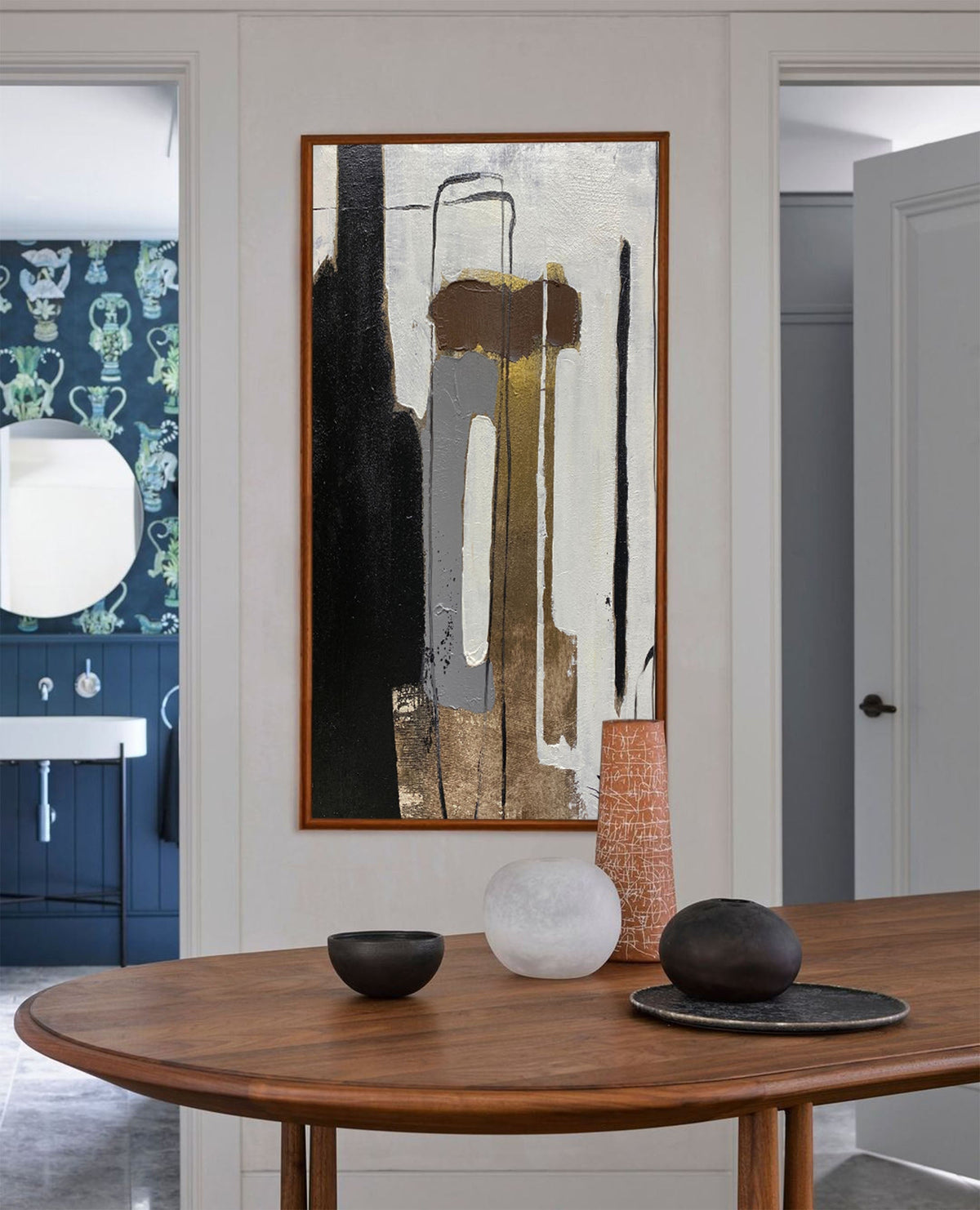 Wabi-Sabi Neutral Vertical Abstract Oil Painting