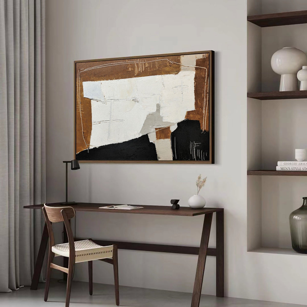 Warm Neutral Geometric Abstract Oil Painting