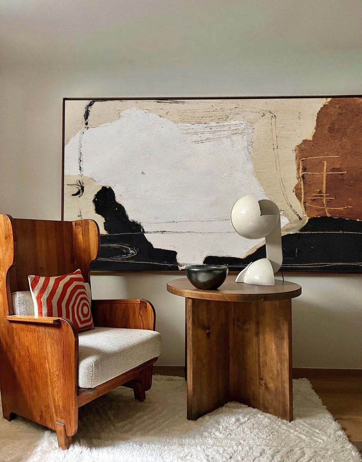 Rustic Earth Tone Abstract Plaster Canvas Wall Art
