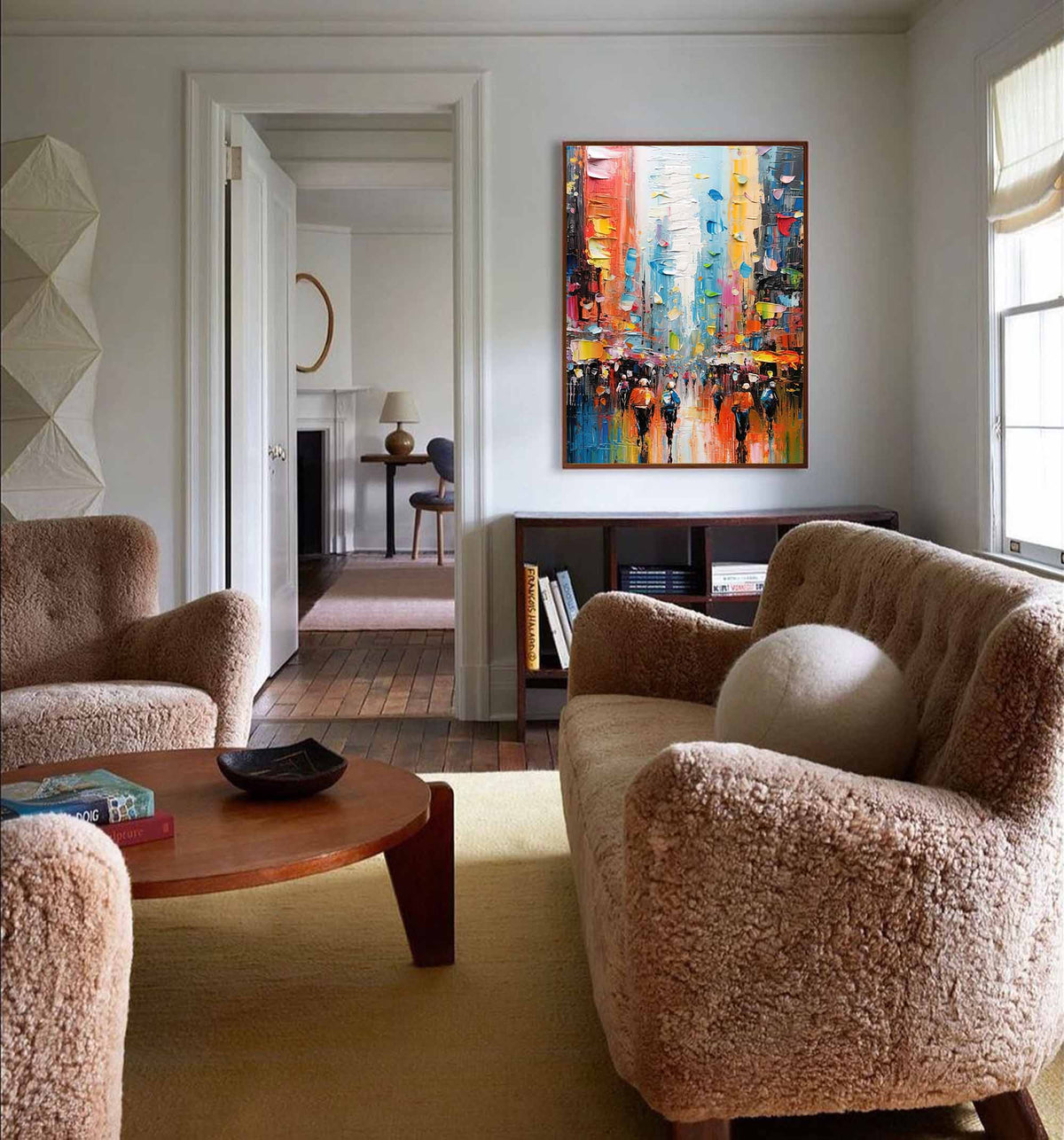 Impasto Cityscape Painting Vibrant Rainbow