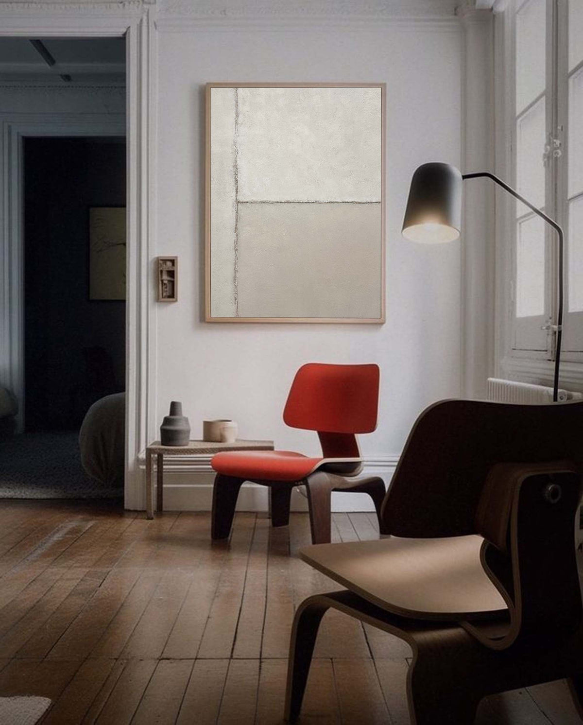Neutral Beige Minimalist Linear Painting