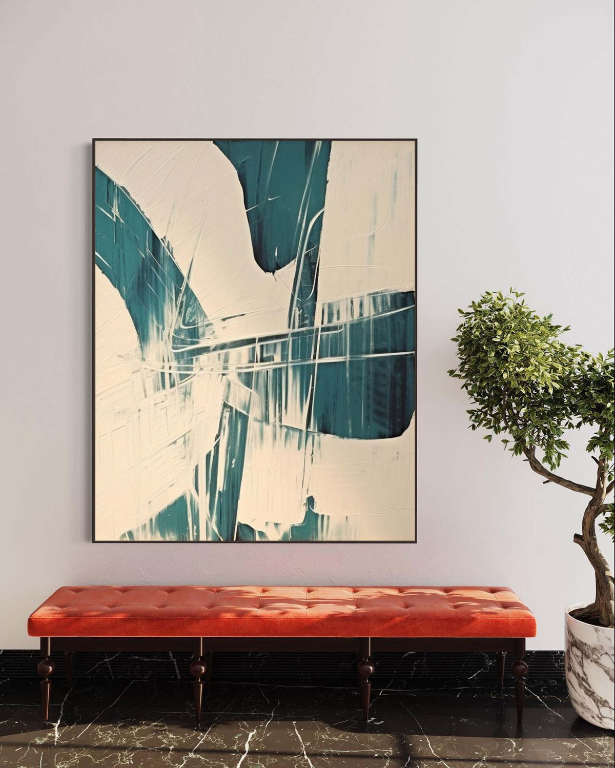 Wall Art Teal Abstract Swirl Palette Knife
