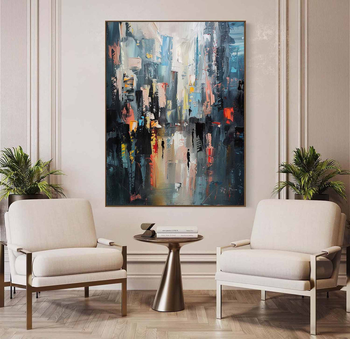Vertical Abstract Cityscape Impasto Painting