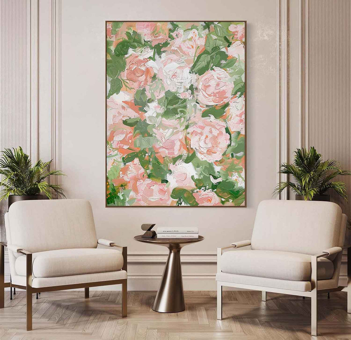 Textured Pink Floral Oil Painting Peony Blooms