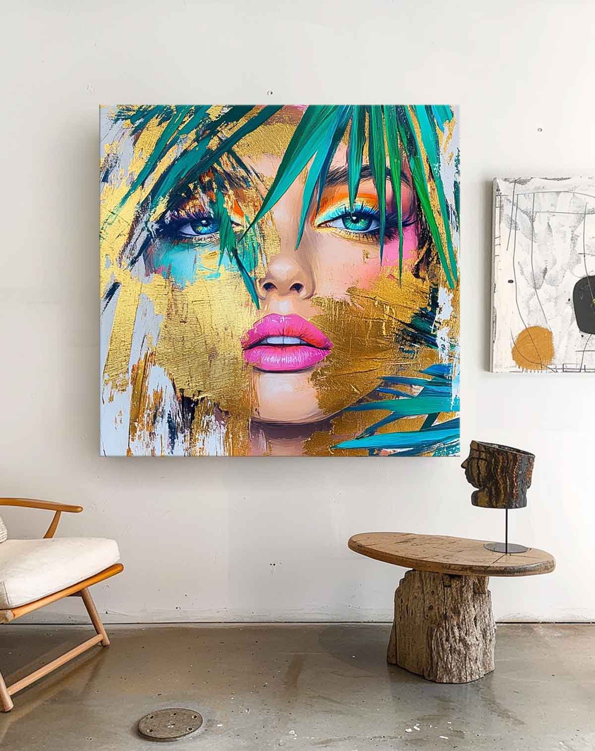 Golden Tropical Woman Portrait Oil Painting