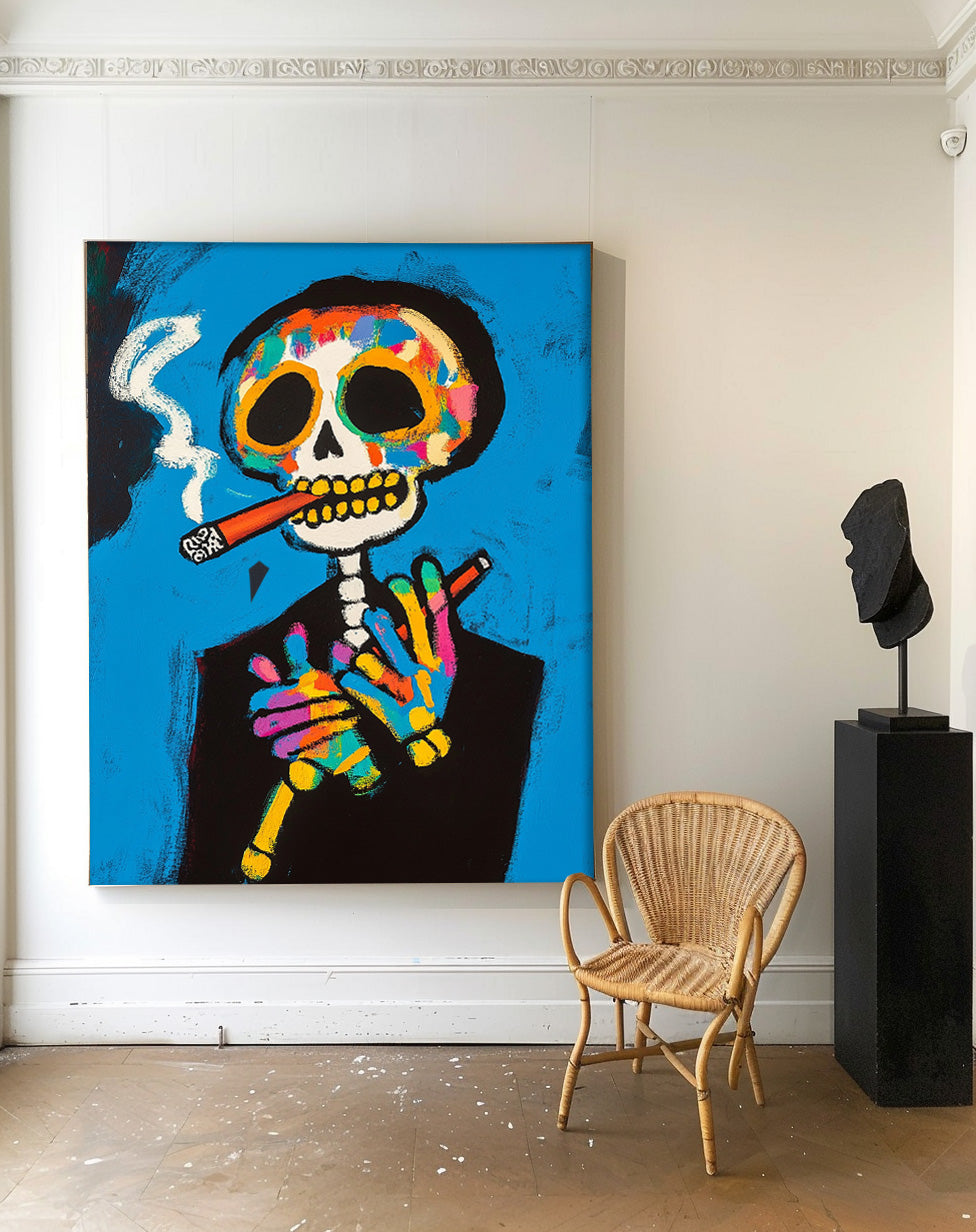 Day of the Dead Pop Art Painting Vibrant Skeleton