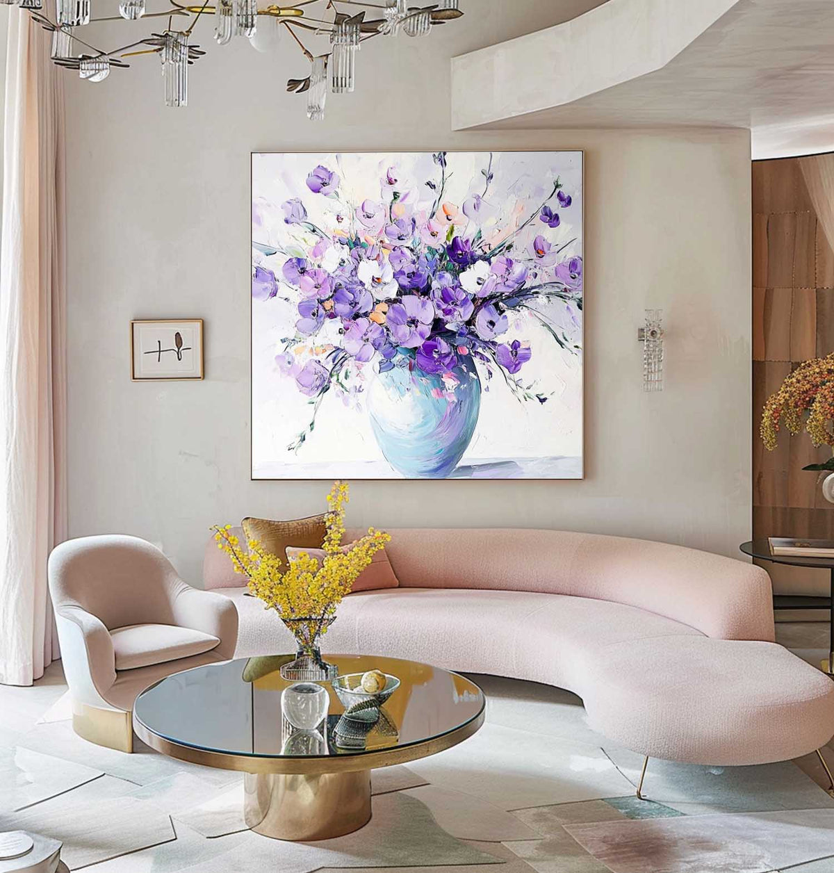Impasto Lavender Floral Bouquet Oil Painting