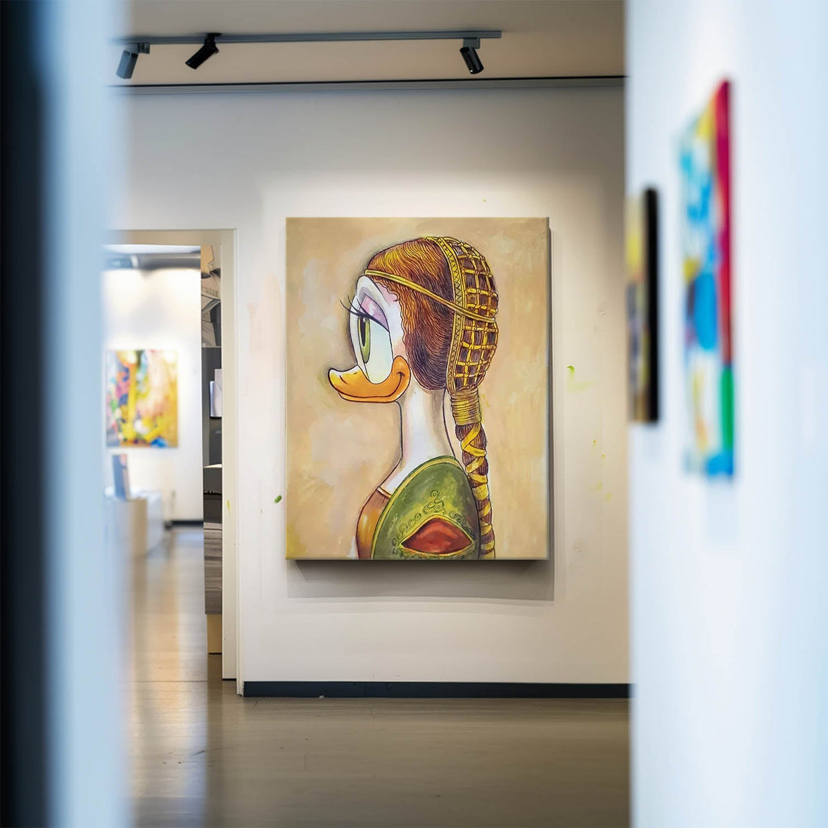 Pop Art Mashup Daisy Duck Pearl Earring Oil Painting