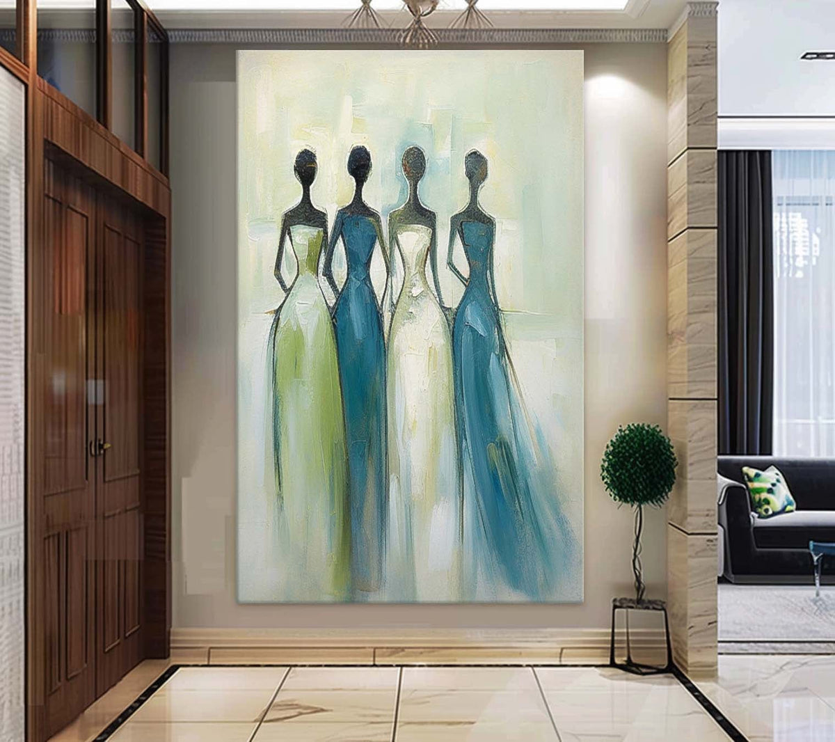 Four Elegant Figures In Gowns Feminine