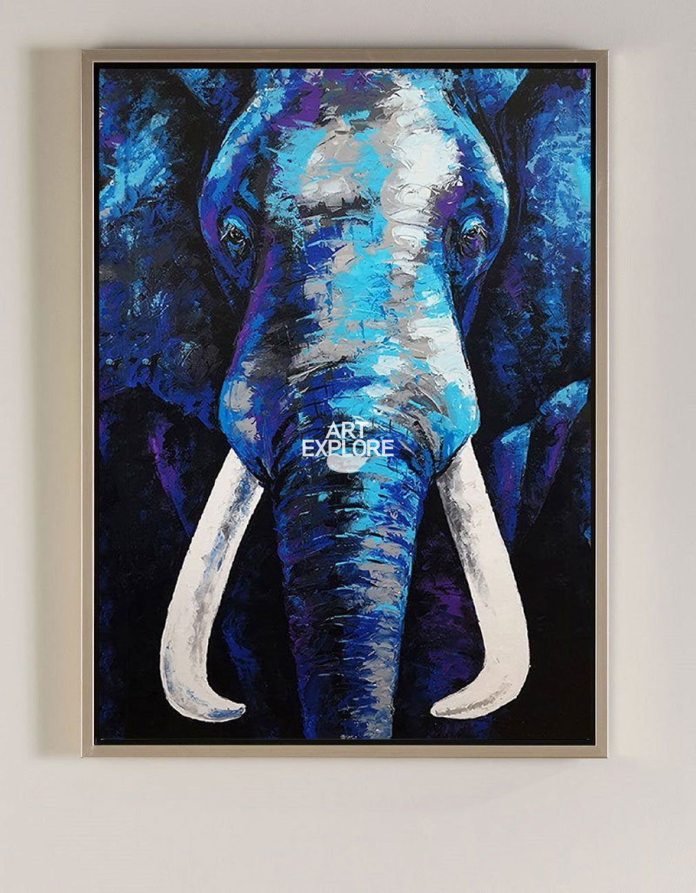 Vertical  Blue Elephant Abstract Painting