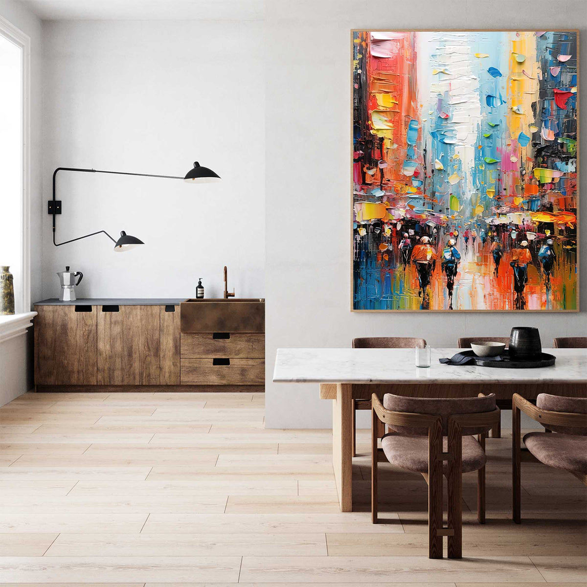 Impasto Cityscape Painting Vibrant Rainbow