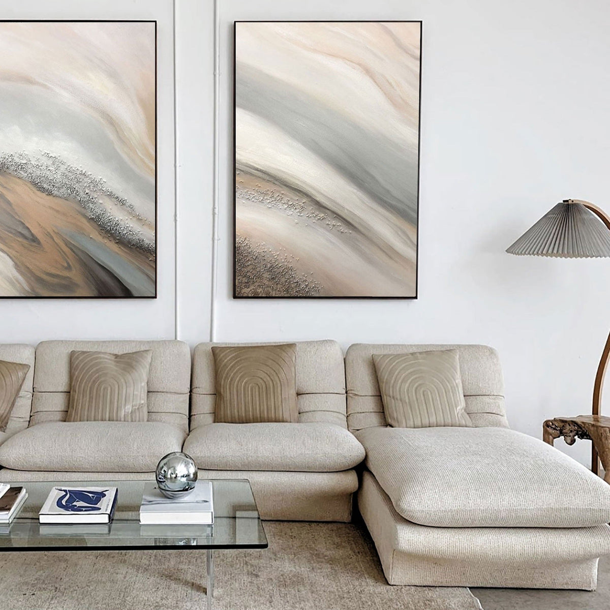 Textured Coastal Dunes Diptych Painting