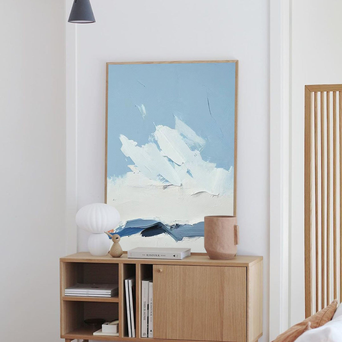 Minimalist Coastal Impasto Oil Painting Blue Sky Wall Art
