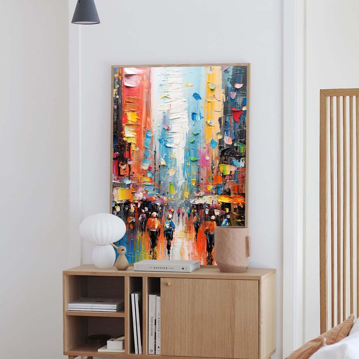 Impasto Cityscape Painting Vibrant Rainbow