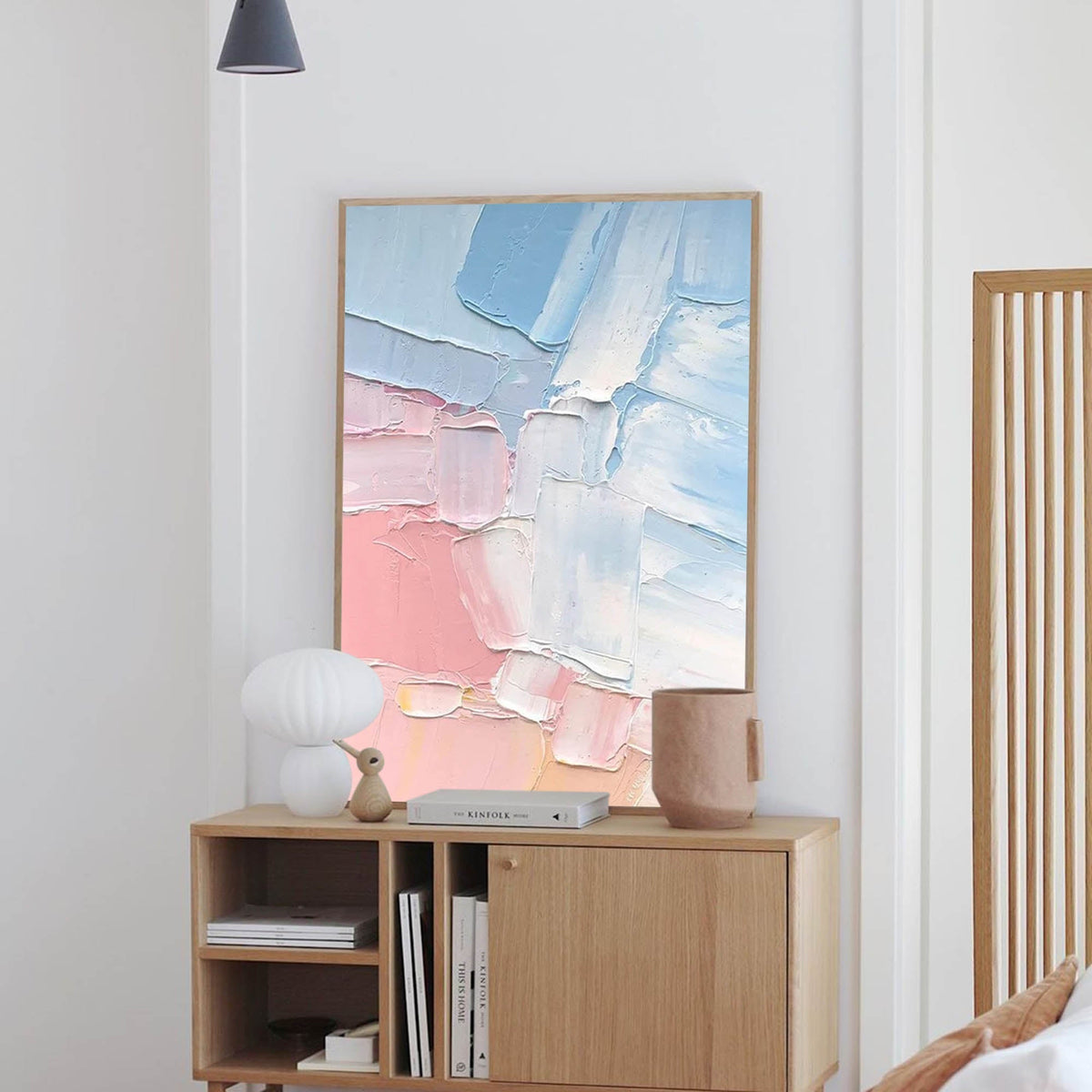 Vibrant Color Block Oil Painting Pink Blue