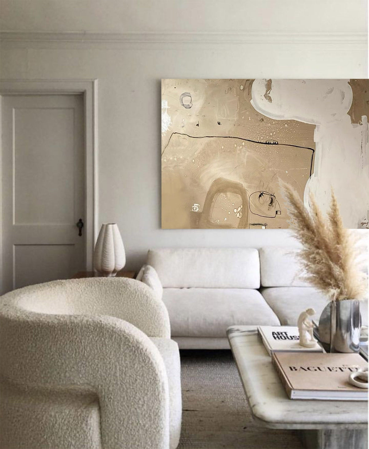 Wall Art Beige Abstract Line Shape Modern Minimalist Texture Living Room Bedroom
