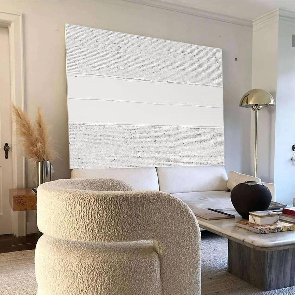 Minimalist White Textured Abstract Oil Painting