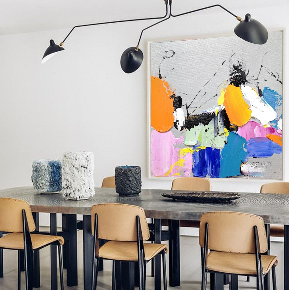 Multi‑Vivid‑Hue Square Bold‑Splash Impasto Textured Artwork