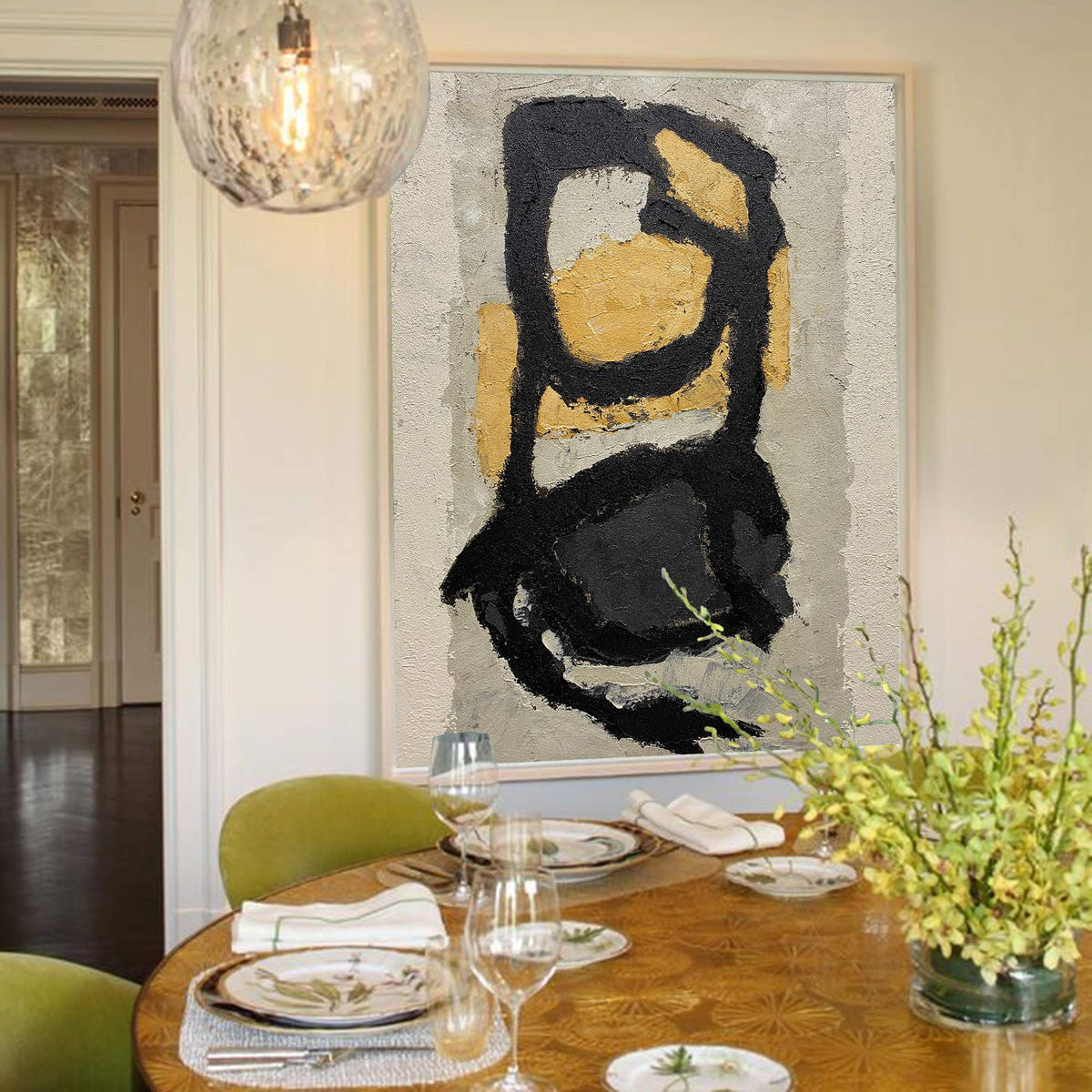 Luxury Gold & Black Abstract Oil Painting