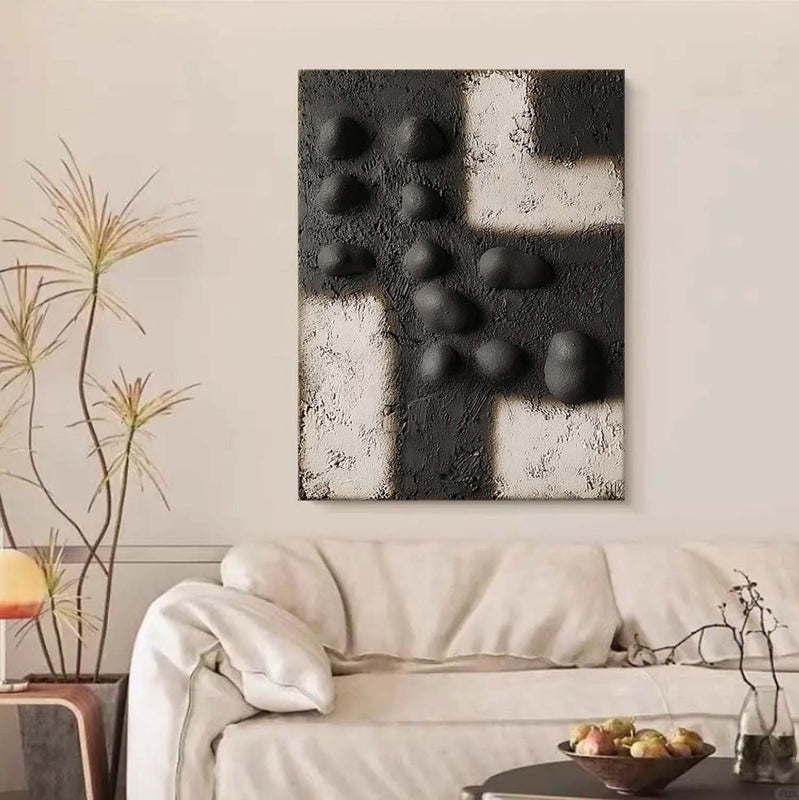 Wall Art Black Bas-Relief Geometric Abstract Painting