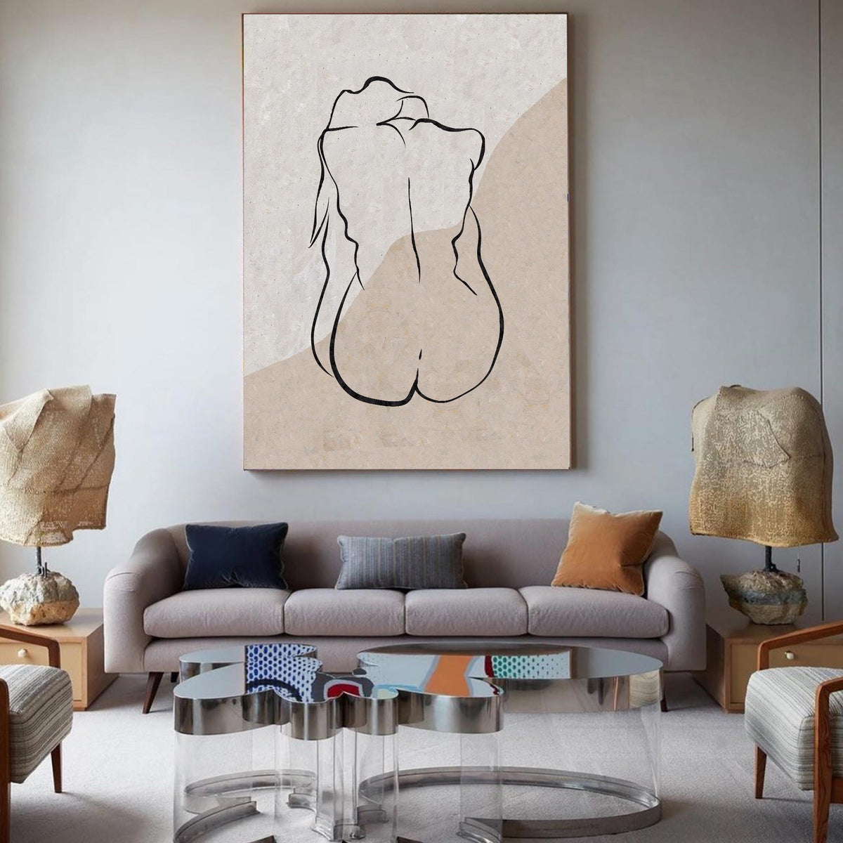Minimalist Line Art Nude Silhouette Vertical