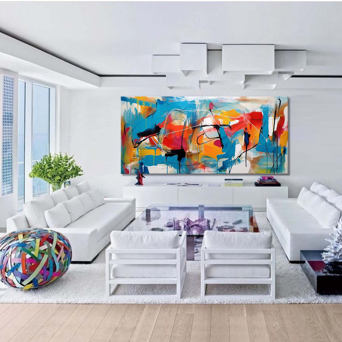Expressionist Panoramic Blue Orange Painting