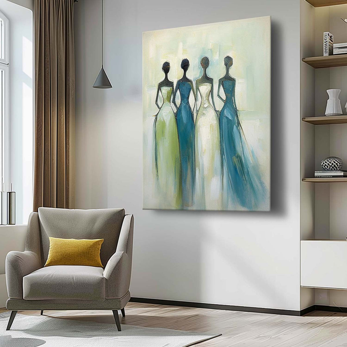 Four Elegant Figures In Gowns Feminine