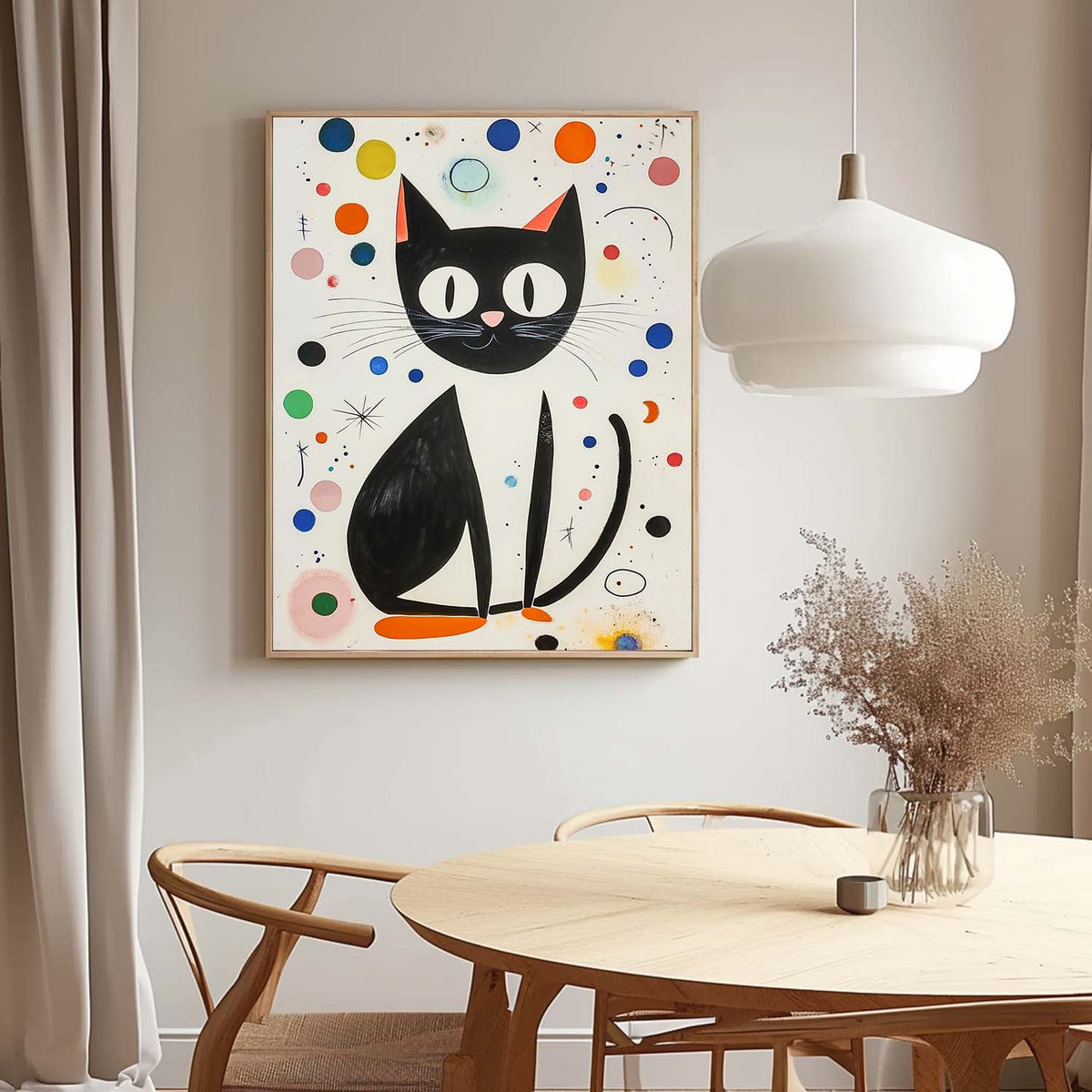 Mid-Century Modern Cat Painting Playful Polka Dot