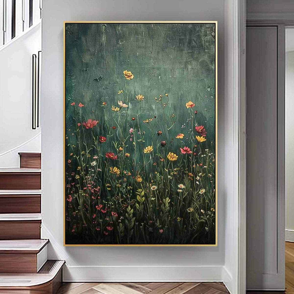 Vintage Wildflower Meadow Textured Oil Painting