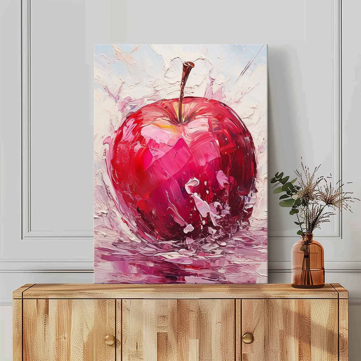 Impasto Apple Painting Vibrant Red Wall Art