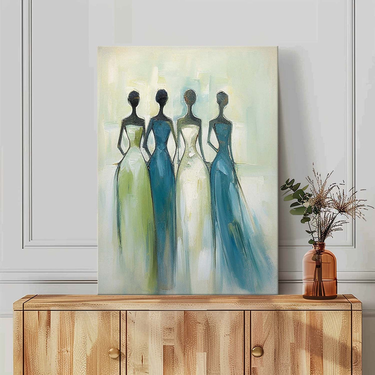 Four Elegant Figures In Gowns Feminine