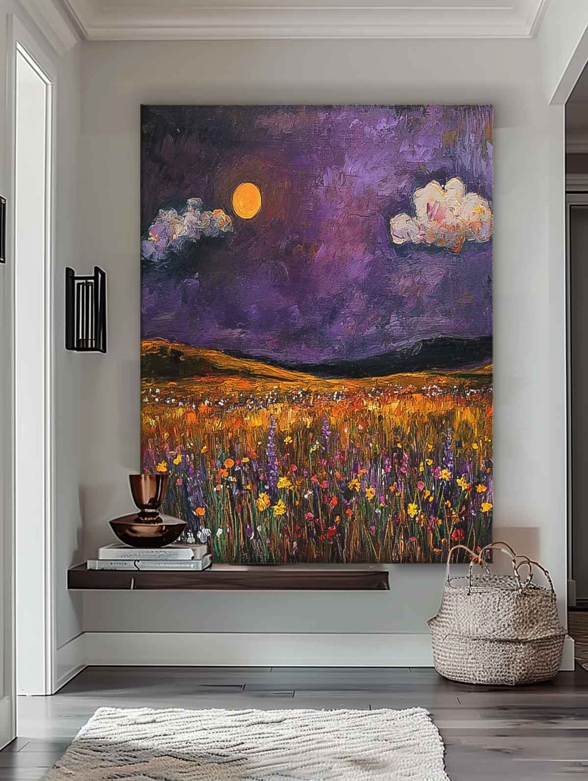 Moonlit Golden Meadow Impressionist Oil Painting